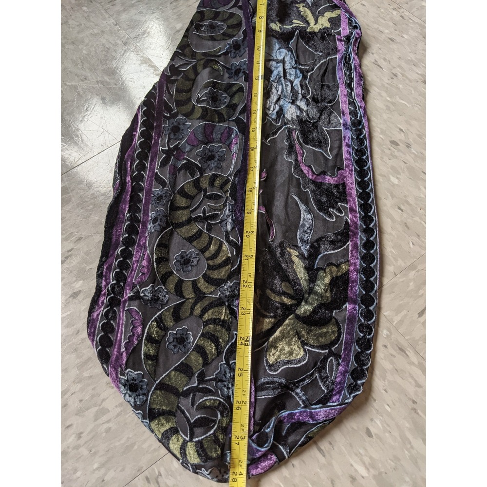 Artsy Burnout Velvet Infinity Scarf Floral Devore Art to Wear Purple Green Black - Picture 6 of 7